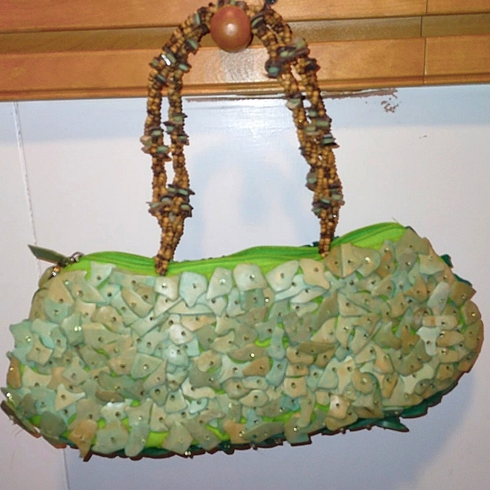Mido Green and Blue Seashell Theme Shoulder Bag Purse